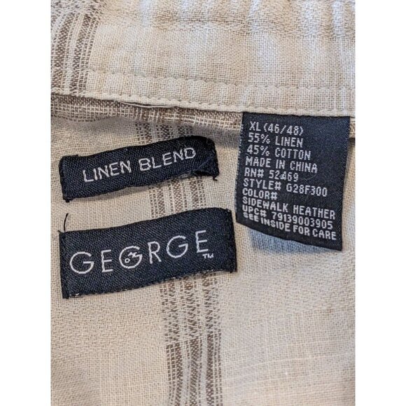 George Shirt Linen Blend Shirt Men Size XL Beige Check Short Sleeve Button Front - Picture 3 of 3